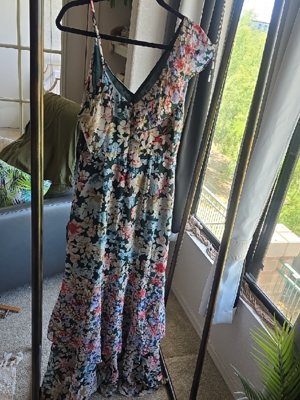 Lulu's Floral Ruffle High-Low Maxi Dress - Pink, Green, Blue Medium - Picture 6 of 8